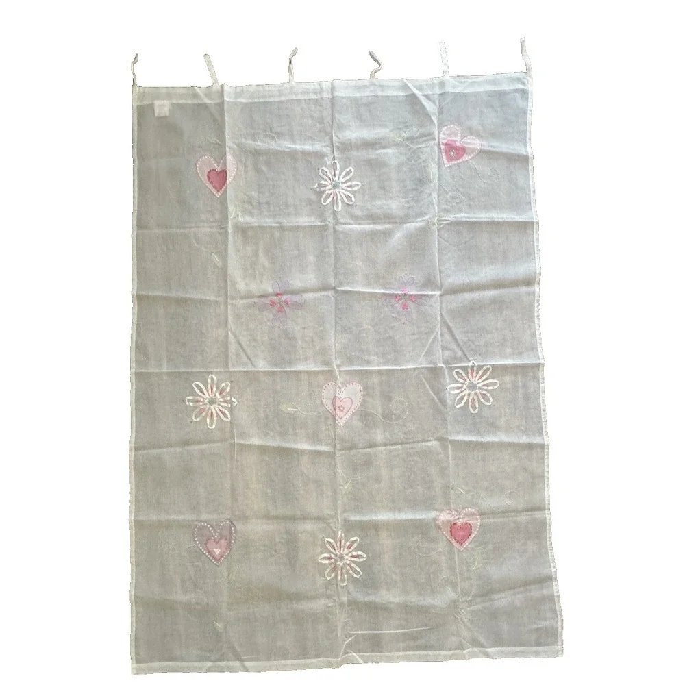 Pottery Barn Kids Sheer Curtain Panel Applique Flowers Pink 44x84 Tab Top Cotton